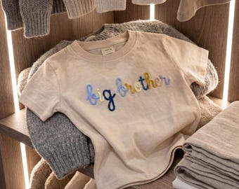 手刺繍入りビッグブラザーTシャツ、ビッグリトルブラザー姉妹シャツ、ビッグブラザーリルブラザーニットセーター、お揃いの兄弟ニットTシャツ