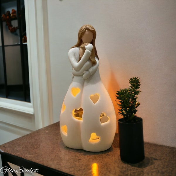 Mom & Daughter's Love Candle Holder Statue W/ Flickering Led Candle - Christmas, Birthday, Mother's Day, Daughters from Mother Gifts, Bday