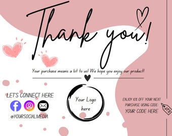 Business Thank you card, DIY Marketing Cards Template Design, Thank You For Order Packaging Card, Package Insert Thank You Cards