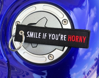 Smile if you're horny Embroidered Keychain - Custom Keychain - Keytag