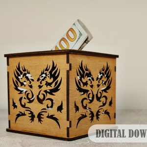 Laser cut Piggy bank dragon, Money saving box, Cash and coins box, Decoration template, Digital download file - Cdr, Dxf, Svg, Ai, Pdf