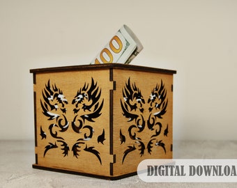 Laser Cut Dragon Piggy Bank: Money Box Template (Digital Download)