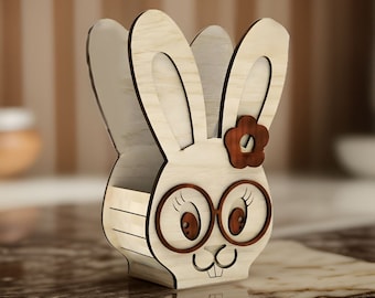 Laser cut Easter basket - Bunny face, Easter egg holder svg, Decoration template, Digital download files for wood - Cdr, Dxf, Svg, Ai, Pdf