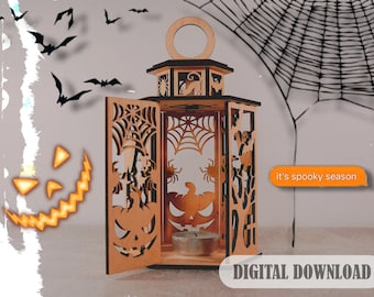Laser Cut Halloween Tealight Holder: Spooky Scene Lamp (Digital Download)