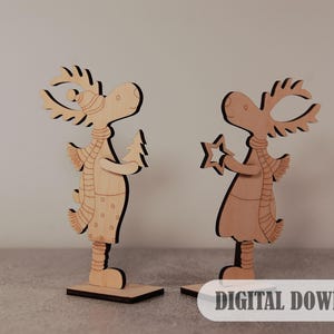 Renna di Natale in piedi tagliata al laser, ornamento di cervo di Natale svg, modello di decorazione, file di download digitale - Cdr, Dxf, Svg, Ai, Pdf