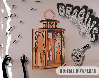Laser Cut Halloween Tealight Holder: Spooky Scene Lamp (Digital Download)