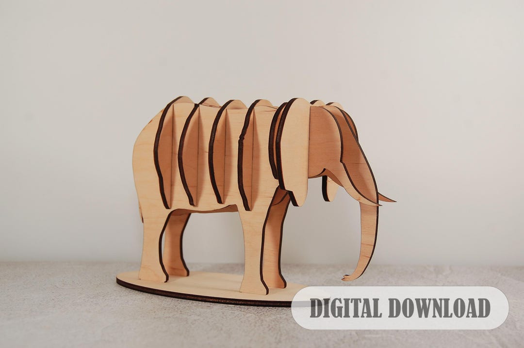 Laser Cut Wooden 3D Puzzle Elephant, 3D Animal Toy Model, Decoration ...