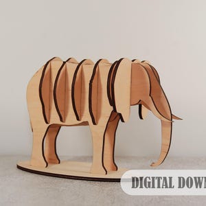 Laser geschnittenes 3D-Holzpuzzle Elefant, 3D-Tierspielzeugmodell, Dekorationsvorlage, digitale Download-Dateien - Cdr, Dxf, SVG, Ai, Pdf