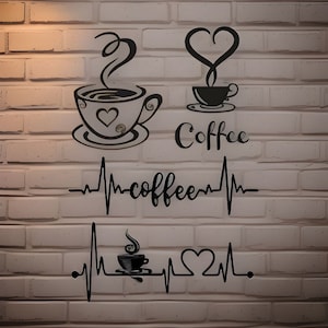 Ancora di salvezza del battito cardiaco del caffè tagliato al laser, decorazione della parete del caffè, tazza di caffè in formato SVG, modello di decorazione, file di download digitale - Cdr, Dxf, Svg, Ai, Pdf