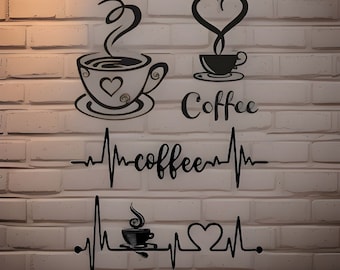 Bouée de sauvetage de battement de coeur de café découpée au laser, décoration murale de café, tasse à café svg, modèle de décoration, fichiers de téléchargement numérique - Cdr, Dxf, Svg, Ai, Pdf