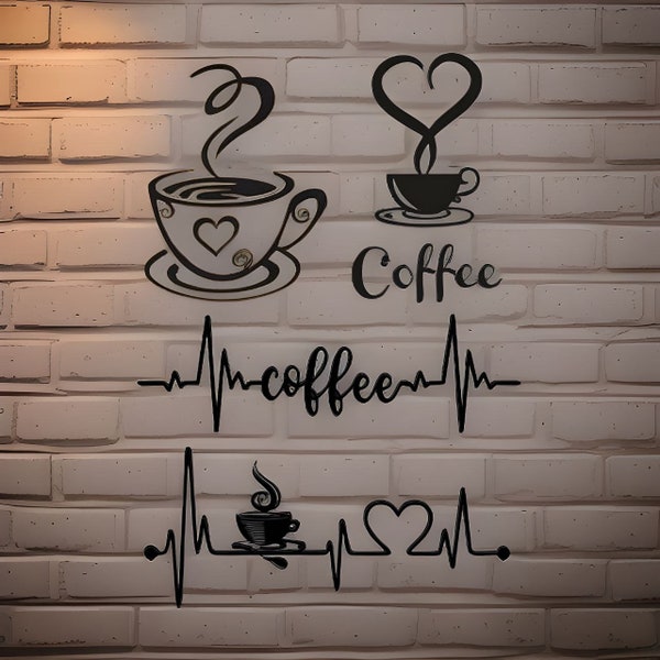 Laser cut Coffee heartbeat lifeline, Coffee wall decor, Coffee cup svg, Decoration template, Digital download files - Cdr, Dxf, Svg, Ai, Pdf