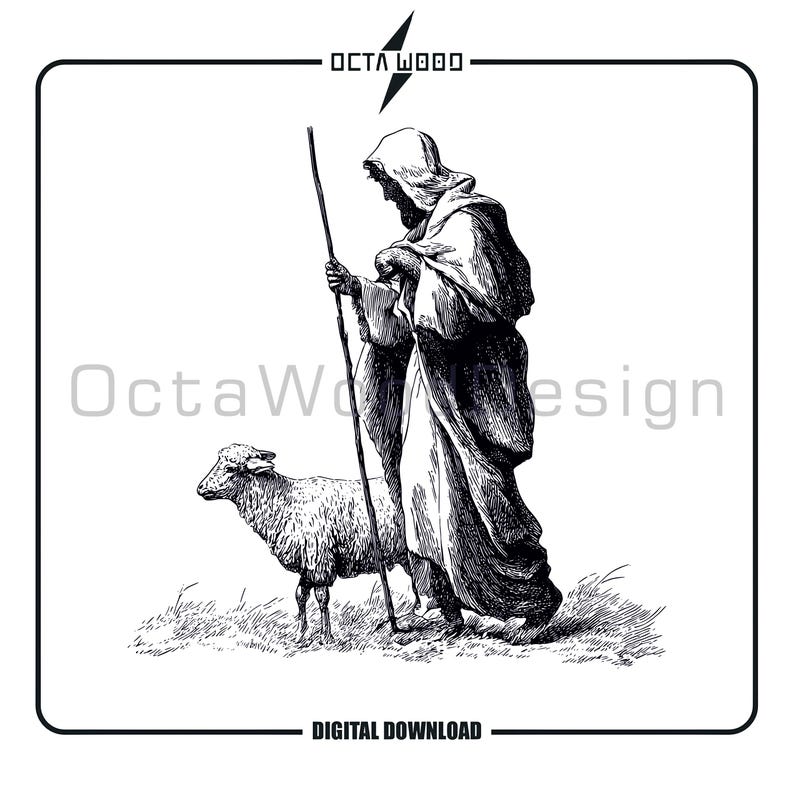 Shepherd In Robe Shepherd SVG, Christian Vector Design, Cutting Board PNG, Laser ...