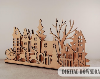 Laser Cut Christmas Santa and Reindeer Scene (Digital Download)