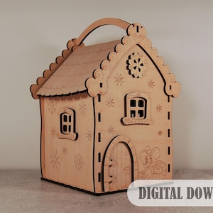 Scatola di caramelle natalizie tagliata al laser, topo, scatola regalo di Natale svg, modello di decorazione, file di download digitale per legno - Cdr, Dxf, Svg, Ai, Pdf