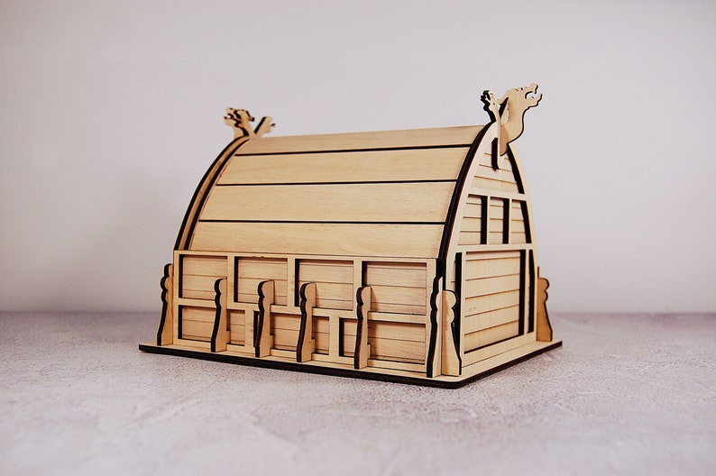 Laser Cut Wooden Viking House 3D Model, Viking Dollhouse Svg