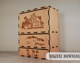 Molde para cofrinho de madeira cortado a laser: Faça você mesmo (Download digital)