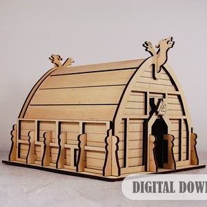 Laser Cut Wooden Viking House 3D Model: Decoration Template (Digital Download)