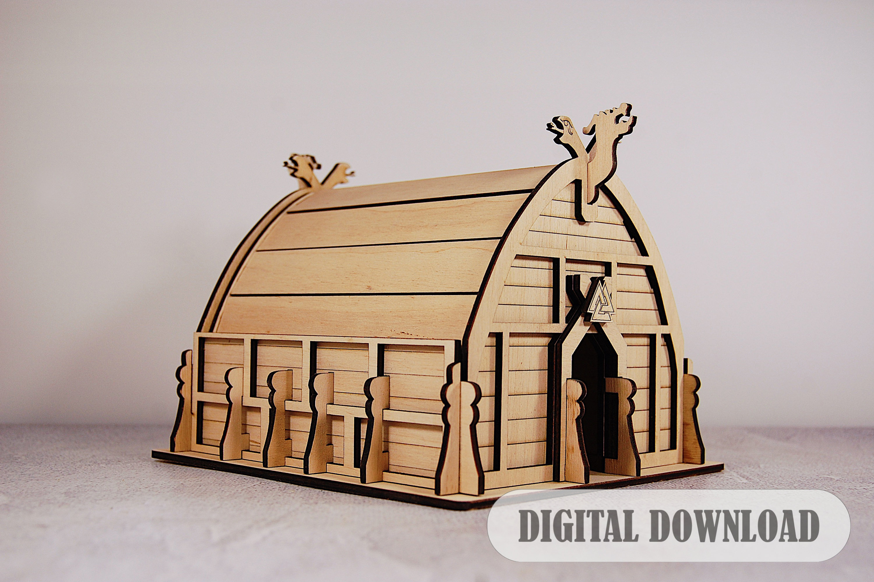 Laser Cut Wooden Viking House 3D Model, Viking Dollhouse Svg