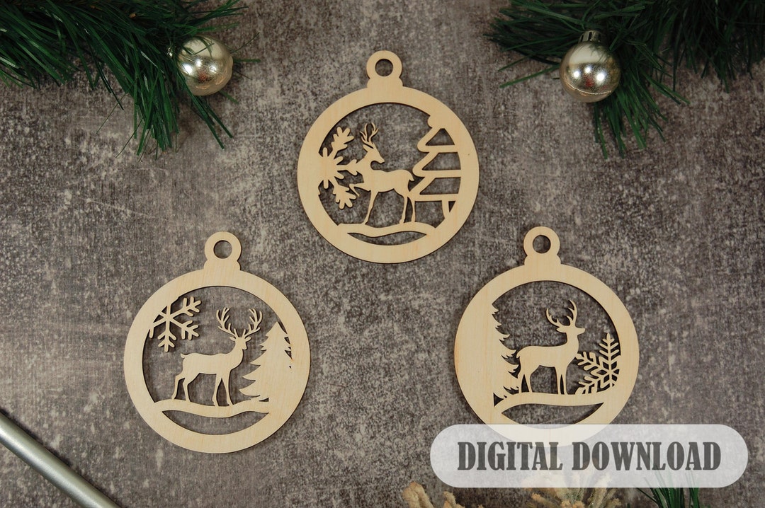 Laser Cut Christmas Ornament SVG Bundle: Reindeer, Tree (digital ...