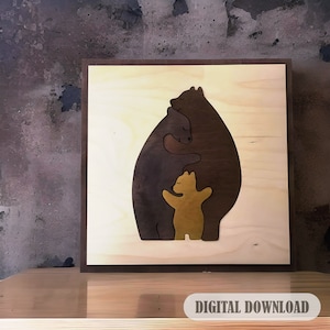 Puzzle en bois découpé au laser famille d'ours, puzzle d'animaux, cadeau souvenir, modèle de décoration, fichiers à téléchargement numérique - Cdr, Dxf, Svg, Ai, Pdf
