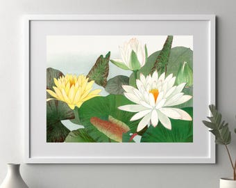 Vintage art print, ‘Lotus Flower’ Flower wall art, Gift for nature lovers, Flower print, Birthday gift, Lotus Flower home decor, Flower art