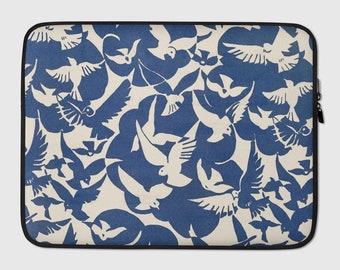 Custodia per laptop, Arte vintage "Piccioni in blu e bianco" Custodia per laptop, Custodia per laptop, Regalo per l'università, Accessorio tecnologico, Regalo per il lavoro, Arte astratta