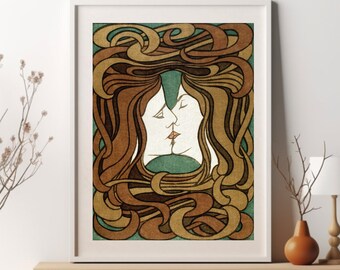 Vintage Art Nouveau Print, 'The Kiss' by Peter Behrens, Home Decor