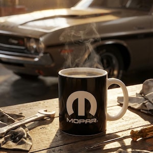 Mopar Emblem Ceramic Mug | Vintage Muscle Logo Coffee Cup | Classic Dodge Plymouth Drinkware | Retro Garage Gift for Car Guys (11oz & 15oz)