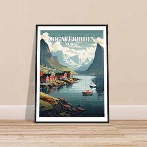 SOGNEFJORDEN | Travel print | Unesco Poster | Home decor | Norway illustration | Sunset Poster | Birthday Gift | Norge | Fjord