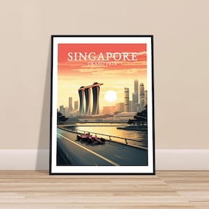 SINGAPUR / Impresión digital de viajes / Póster de viajes retro / Decoración del hogar / Gran Premio de Singapur / Póster vintage de F1 / Fórmula 1 / Estética de F1