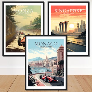 Formula 1 Posters *BUNDLE*| Retro Travel Poster | Boyfriend gift | Monaco Singapore Monza | Vintage Digital Poster Formula 1 | F1 Poster