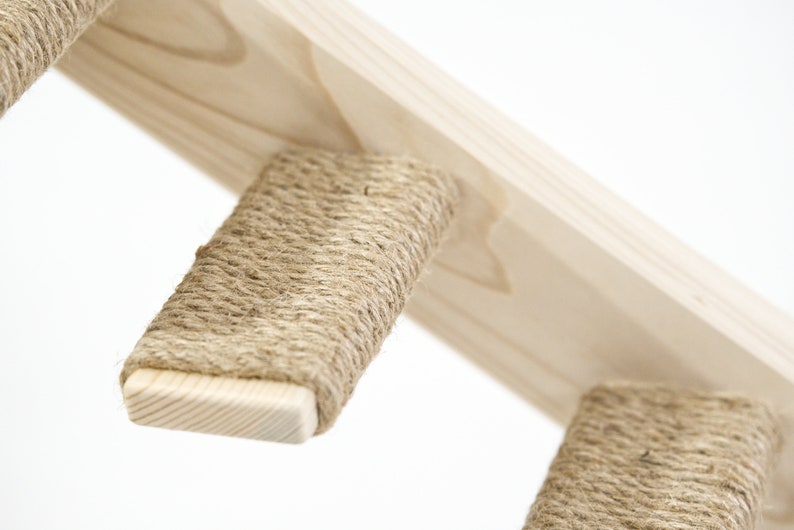 5 Steps Cat Stairs With Jute & Sisal Rope, Solid Spruce Wood Wall