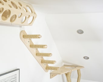 5 Steps Cat Stairs With Jute & Sisal Rope, Solid Spruce Wood