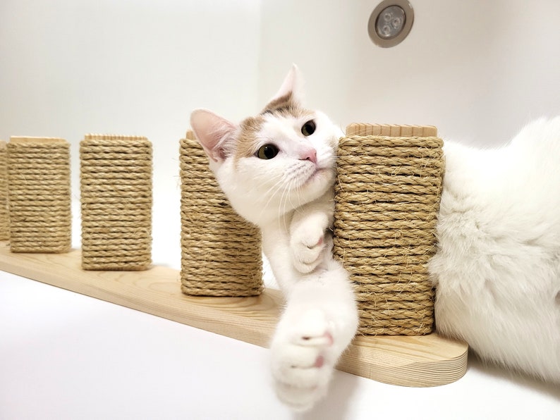 5 Steps Cat Stairs With Jute & Sisal Rope, Solid Spruce Wood Wall