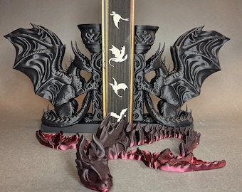 3D Printed Dragon Bookend Bundle | Booktok | Fourth Wing | Iron Flame | Bookshelf decor | Book Guardian | Goth Decor | Articulating Dragon