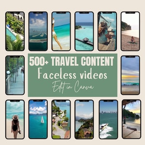 Pacote de mais de 500 vídeos de viagem para Instagram Reels, vídeos de marketing digital sem rosto, direitos de revenda, MRR, PLR, CANVA