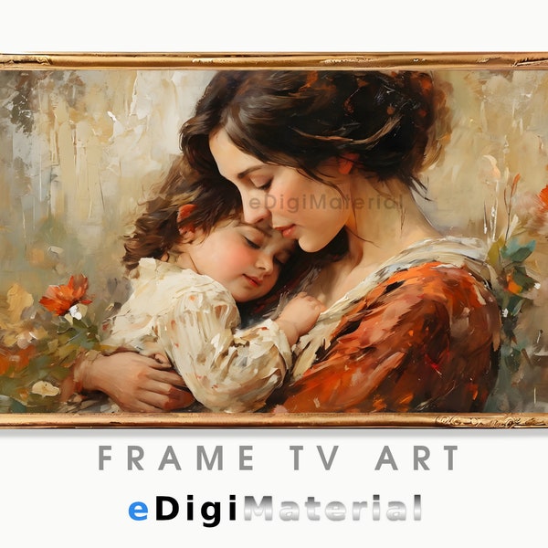 Frame Tv Art Nostalgic Love: Vintage Mother and Child Painting, Samsung Frame tv art, Gift for Mom, Happy Mother's Day