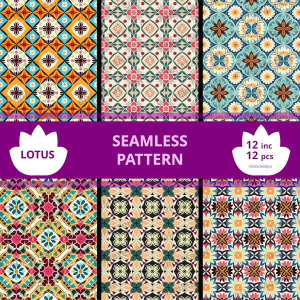 Lotus Flower minimalist boho by kilim Seamless Pattern, 12 Stylish Repeat Pattern | Lotus Pattern wallpaper