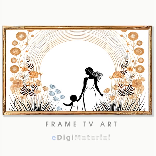 Frame Tv Art Mother and Child Minimalist Boho Digital Painting, Samsung Frame tv art Flower, Gift for Mom, Happy Mothers Day