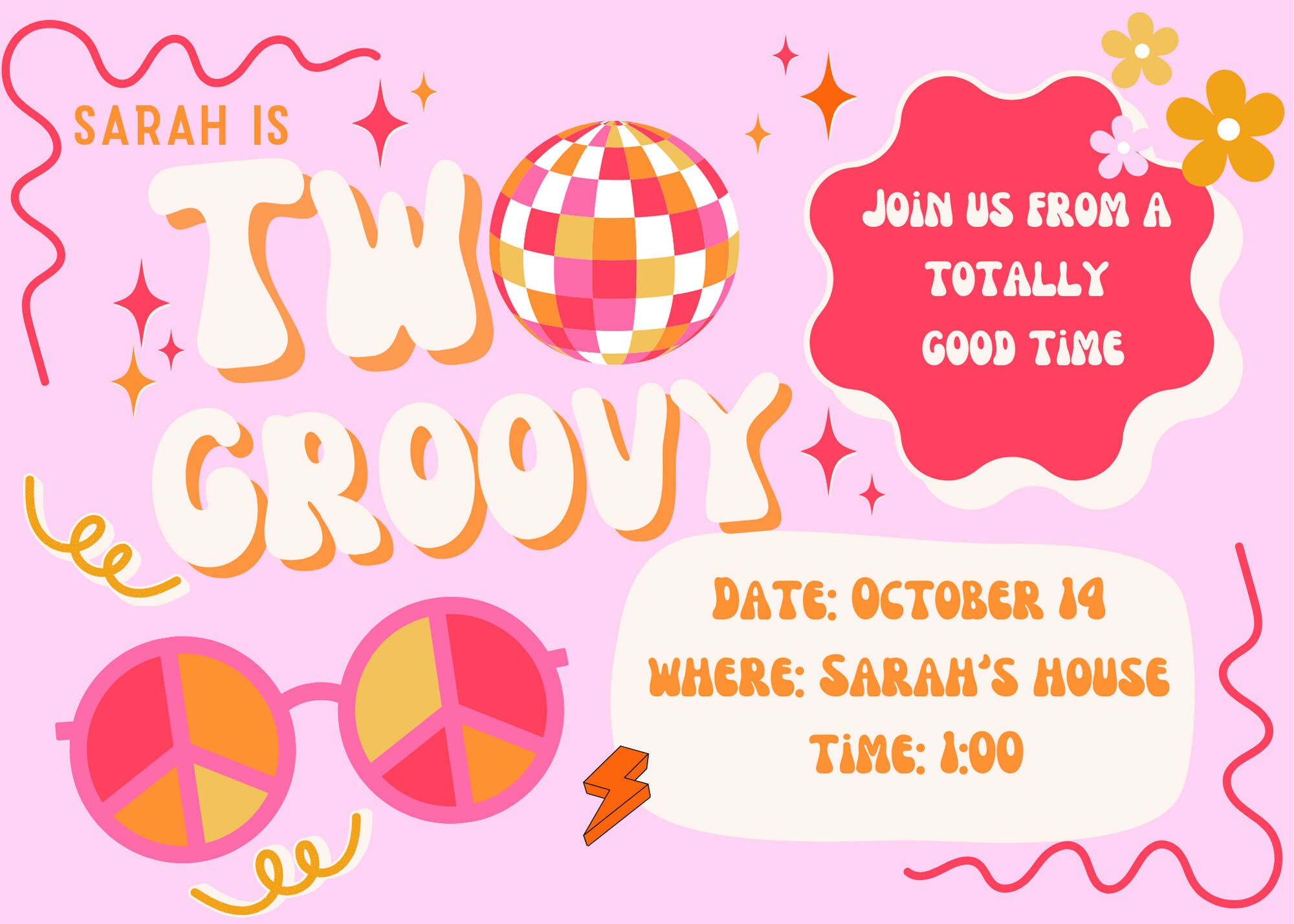 Two Groovy Second Birthday Party Invitation