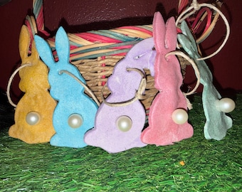 Pastel Pearl Bunny Tail Salt Dough Ornaments (set of 5)