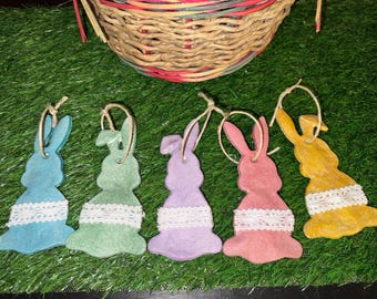 Salt Dough Easter Bunny Ornaments with Lace (Set of 5)