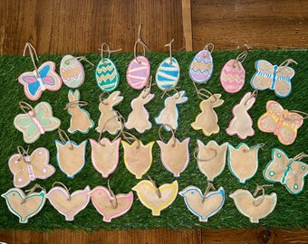 Hand-Painted Salt Dough Ornaments, Easter Spring Pastel Decor, Set of 30