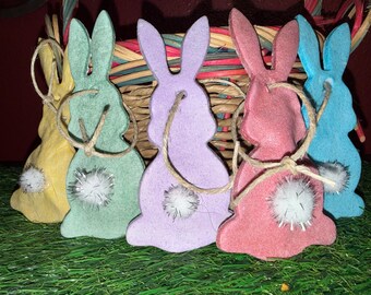 Salt Dough Easter Ornaments with pompom tail (set of 5)