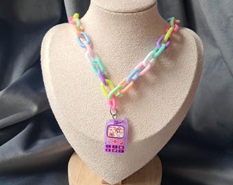 Collana con catena color pastello Harajuku, ciondolo per telefono giocattolo kawaii