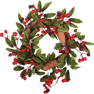 Large Artificial Natural Christmas Winter Wreath with Spruce, Pine Cones, Foliage Holly Home Wall Table Deco Candle Ring Xmas Grave FREE P&P