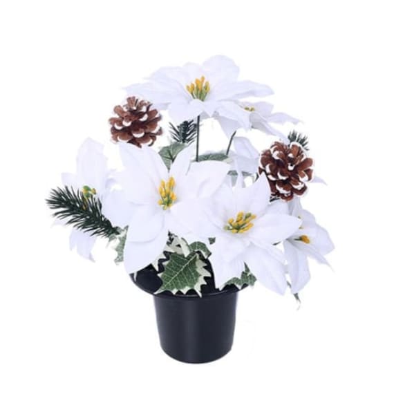 Künstlicher weißer Weihnachtsstern-Kegel Grab-Topf-Weihnachtsvalentinstag-Blumen-dekorative Verzierung Crem-Einsatz-Friedhof-Denkmalblumenstrauß