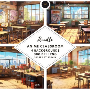 Aula de anime, escena de fondo de Vtuber, fondo virtual de Twitch, zoom, banner de Twitch, fondo de transmisión, espacio interior, anime, paquete PNG