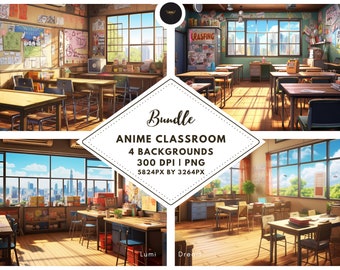Anime Classroom, Vtuber Background Scene, Twitch Virtual Background, Zoom,Twitch Banner,Stream Background, Interior Space, Anime, PNG Bundle