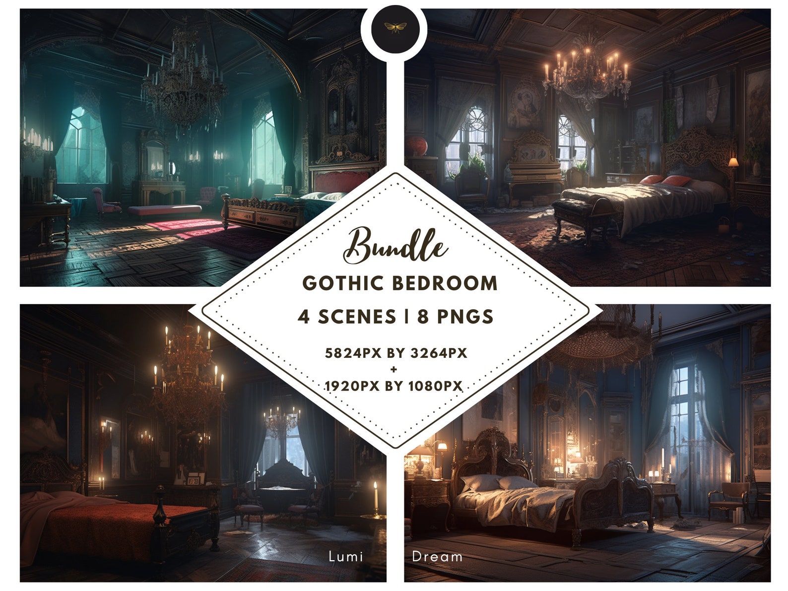 Gothic Bedroom at Twilight, Vtuber Virtual Background for Zoom, Teams ...